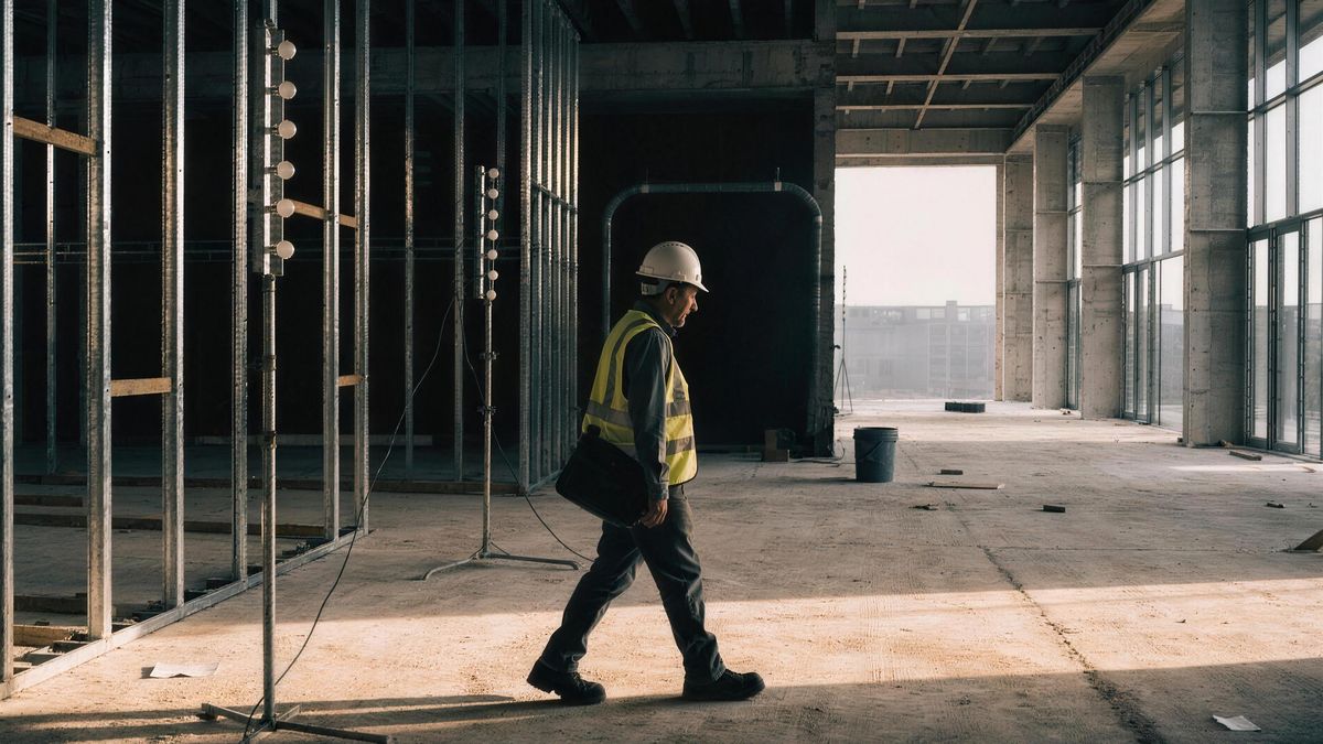 An All Pro Alliance site manager walking an unfinished floor